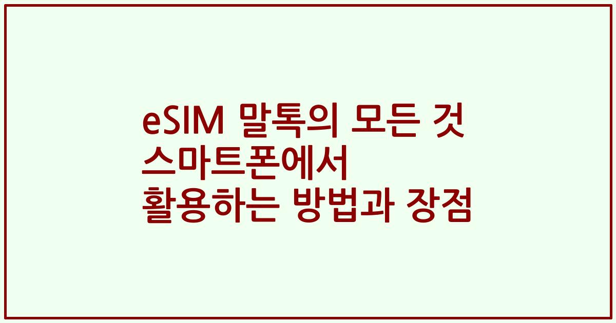 eSIM 말톡의 모든 것 스마트폰에서 활용하는 방법과 장점