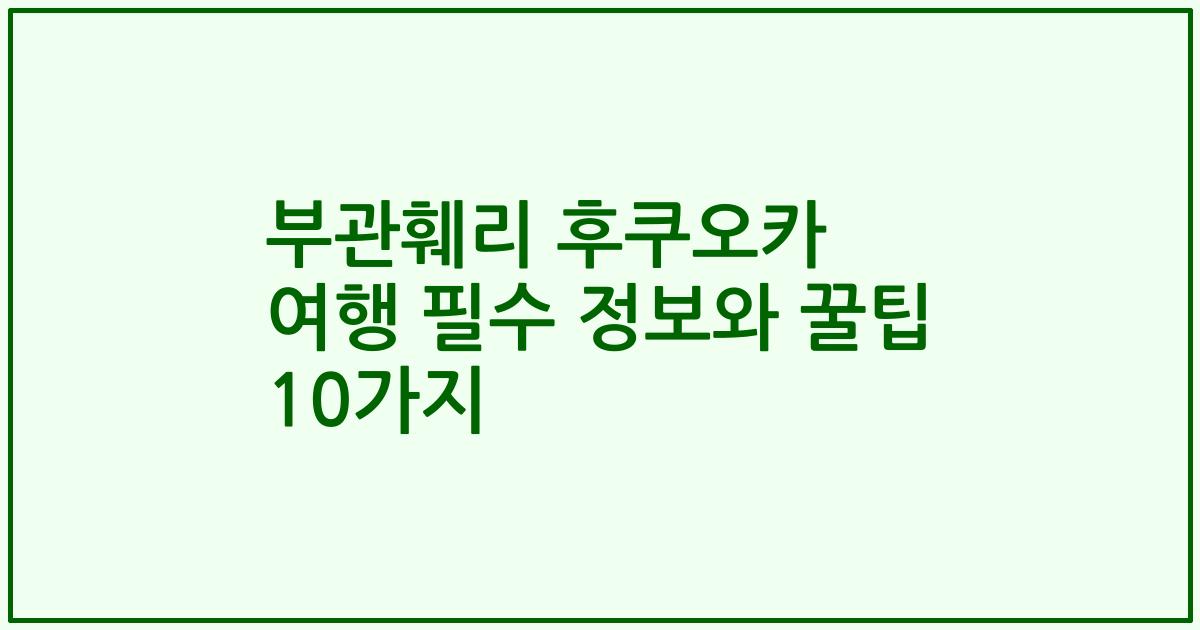 부관훼리 후쿠오카 여행 필수 정보와 꿀팁 10가지
