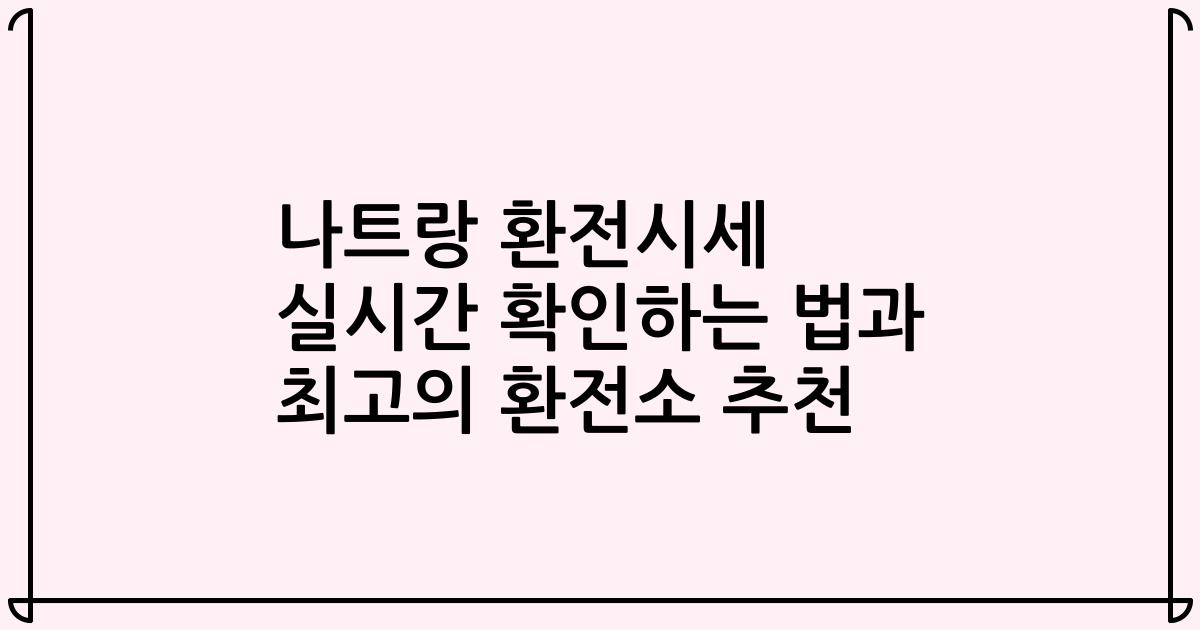 나트랑 환전시세 실시간 확인하는 법과 최고의 환전소 추천