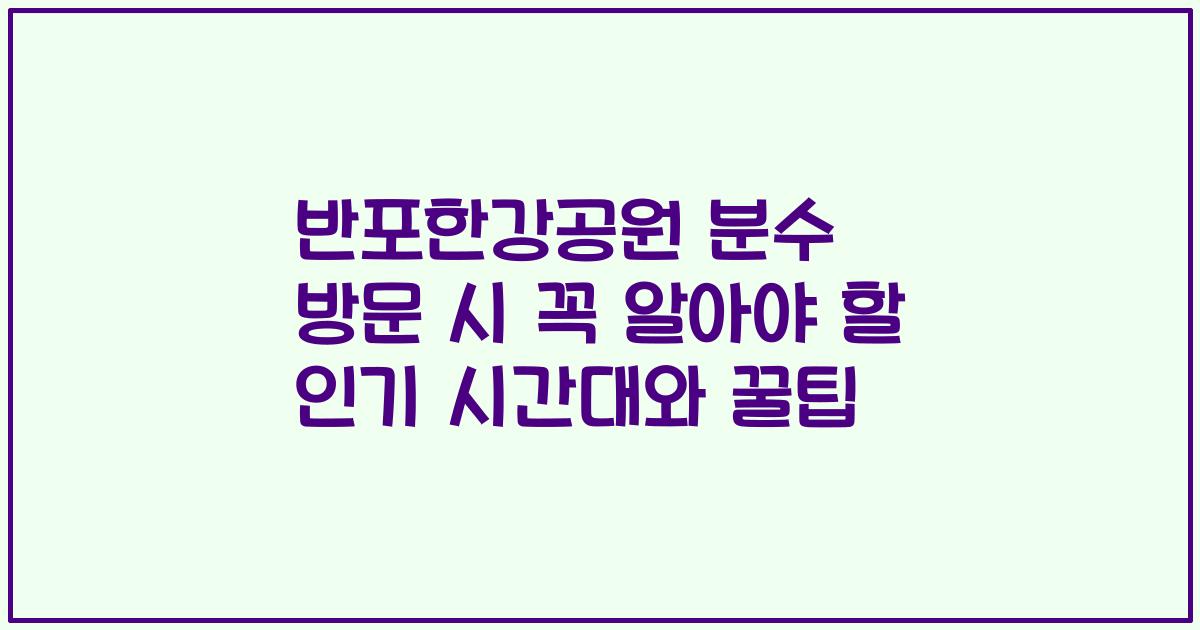 반포한강공원 분수 방문 시 꼭 알아야 할 인기 시간대와 꿀팁